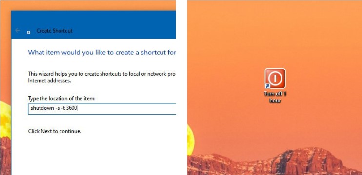 Shortcut shutdown otomatis dalam waktu 1 jam
