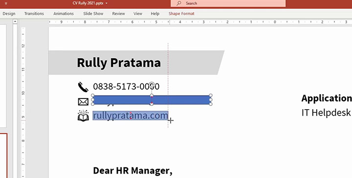 Buat shape di atas teks link