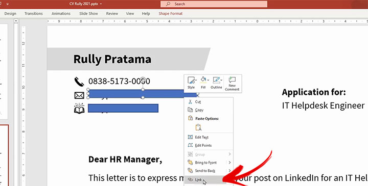 Pasang alamat link pada shape
