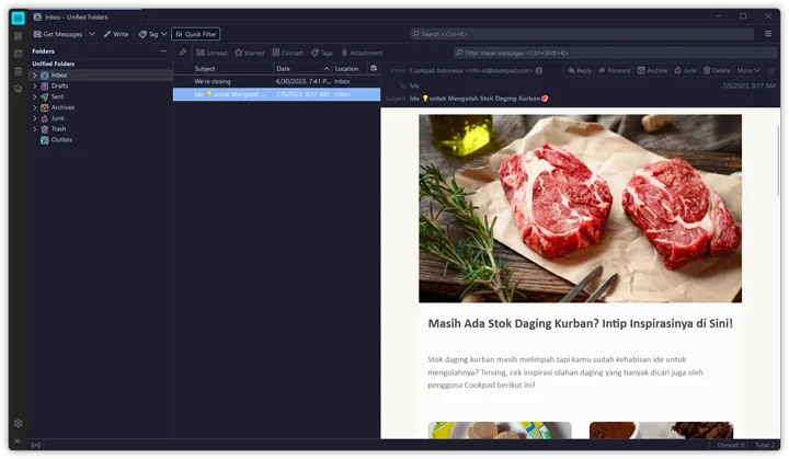 Catppuccin theme for Thunderbird