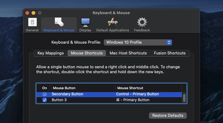 Ubah pengaturan secondary click di VMWare di macOS