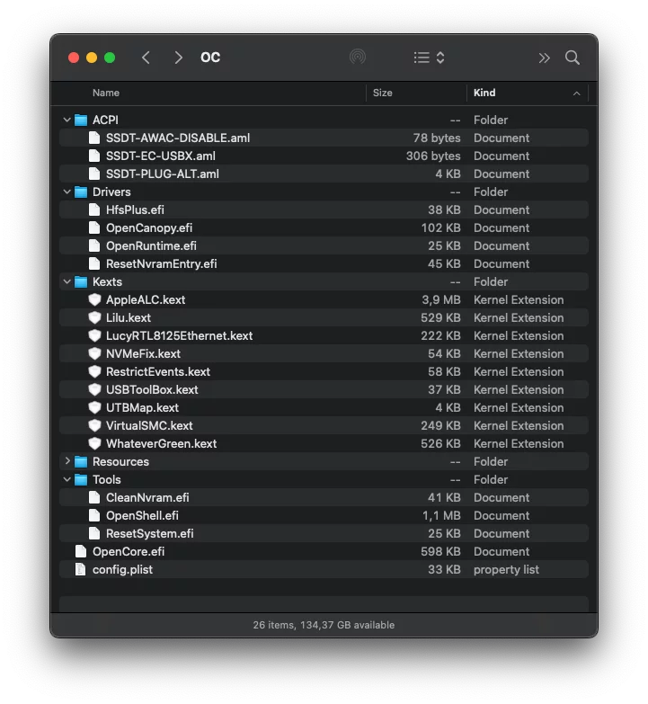 OpenCore EFI File List