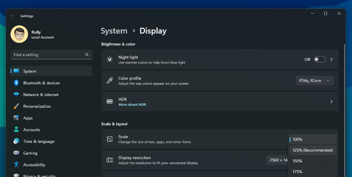 Windows Display Setting - Scale